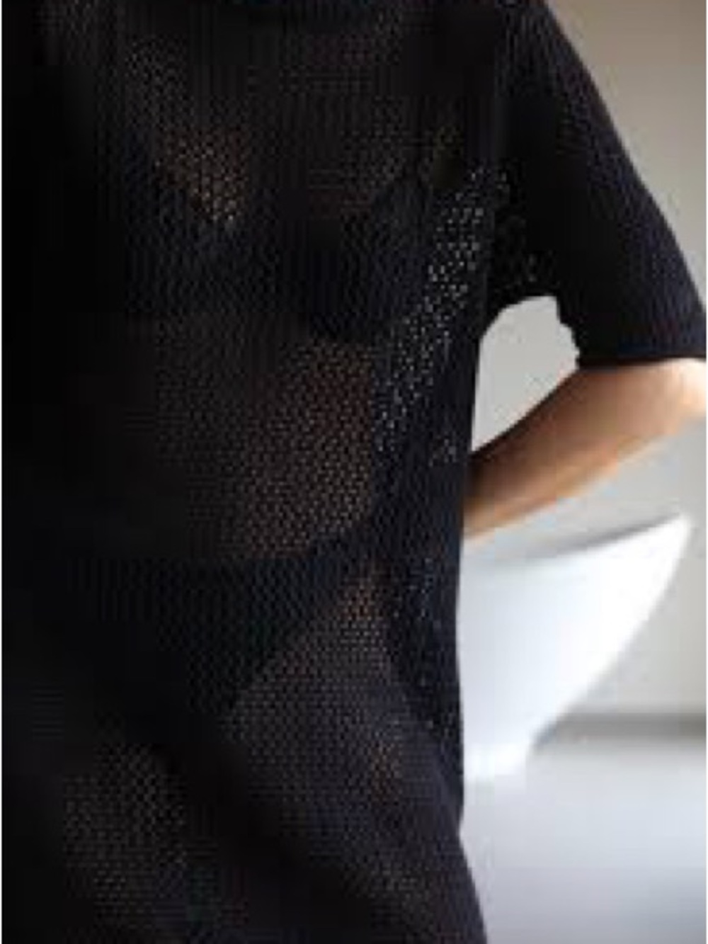 COS Linen and Cotton Black Mesh Knit Mini Dress